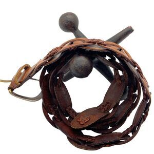 Retro Leather Belt Women Size Medium Woven Braid Cognac Brown 36 inches